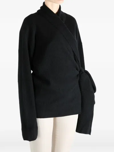 Uma Wang Wrap-tie Ribbed-knit Cardigan In Black