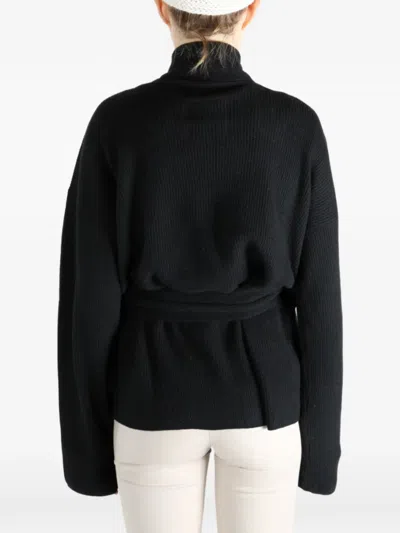 Uma Wang Wrap-tie Ribbed-knit Cardigan In Black