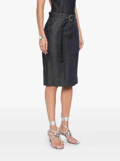 Pre-owned Hermes 2010s Belted Buttoned Skirt In Blue