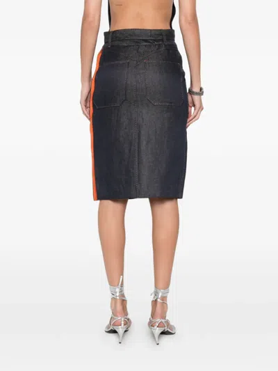 Pre-owned Hermes 2010s Belted Buttoned Skirt In Blue