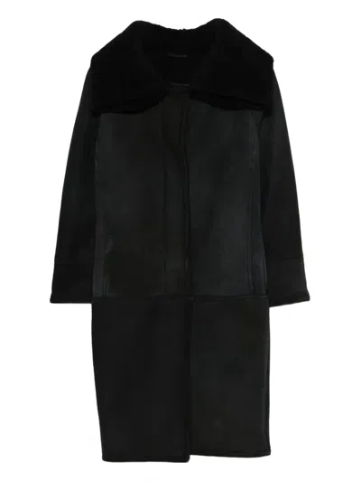 Pre-owned Romeo Gigli 1990s Shearling Collar Coat In Black