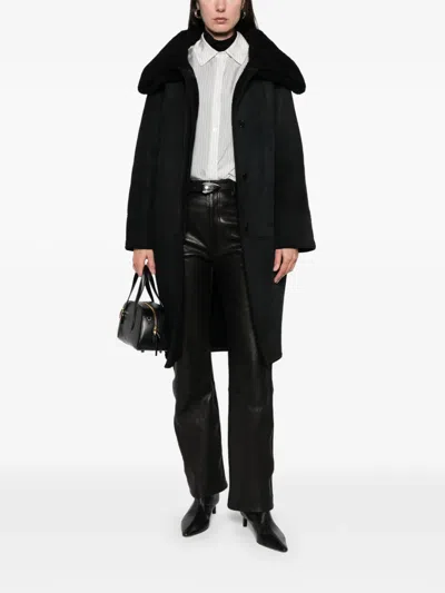 Pre-owned Romeo Gigli 1990s Shearling Collar Coat In Black