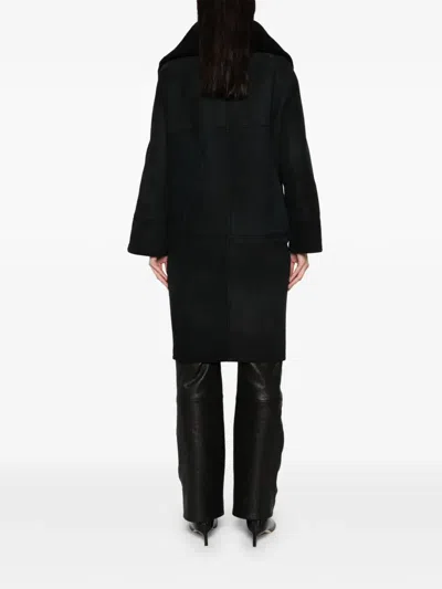 Pre-owned Romeo Gigli 1990s Shearling Collar Coat In Black