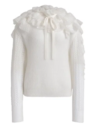 Alberta Ferretti Ruffled Tie Sweater In White