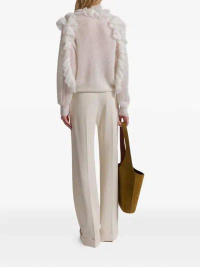 Alberta Ferretti Ruffled Tie Sweater In White