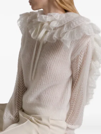 Alberta Ferretti Ruffled Tie Sweater In White