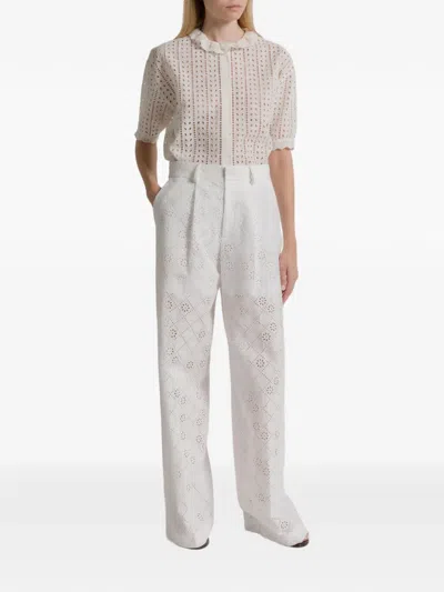 Alberta Ferretti Eyelet Trousers In White