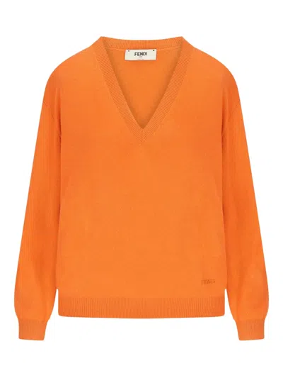 Fendi Deep Flared Sleeve Jumper In Orange
