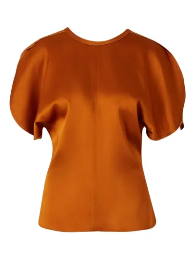 Victoria Beckham V-neck Short-sleeve Blouse In Orange