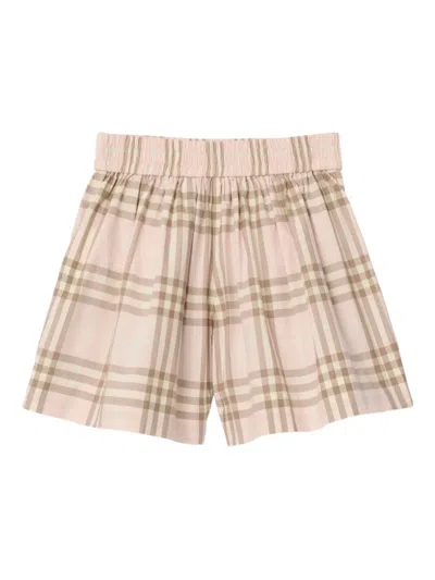 Burberry Check Cotton Shorts In Pink