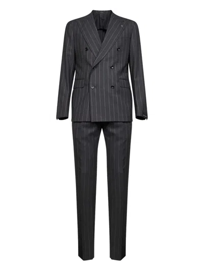 Tagliatore Anthracite Pinstriped Stretch Virgin Wool Double-breasted Suit In Gray