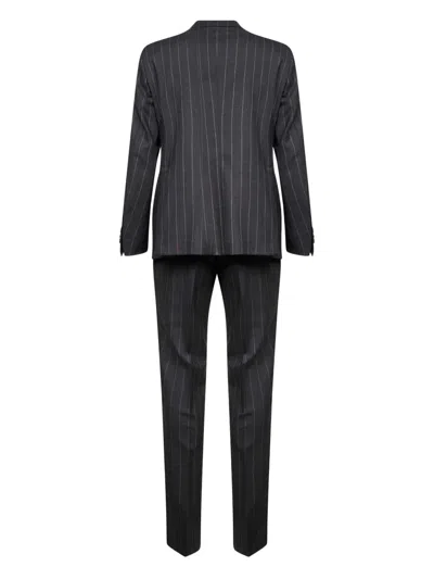 Tagliatore Anthracite Pinstriped Stretch Virgin Wool Double-breasted Suit In Gray