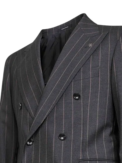 Tagliatore Anthracite Pinstriped Stretch Virgin Wool Double-breasted Suit In Gray