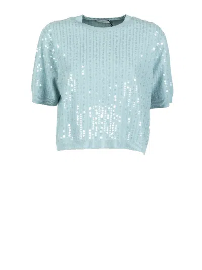 Marella Sequin Short-sleeve Top In Blue