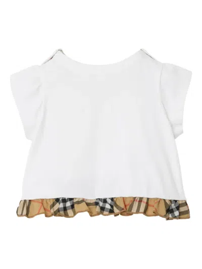 Burberry Check Ruffle Stretch Cotton T-shirt In Multi