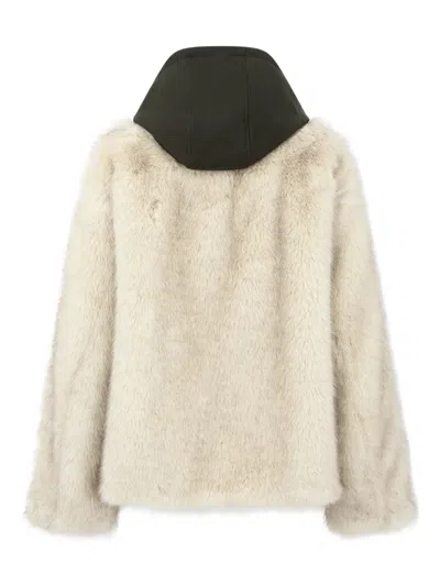 Studio Tomboy Faux-fur Hooded Jacket In Neutral