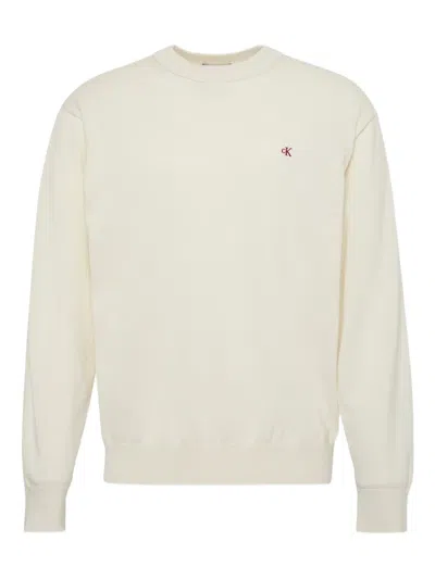 Calvin Klein Logo-detail Crew-neck Sweater In White