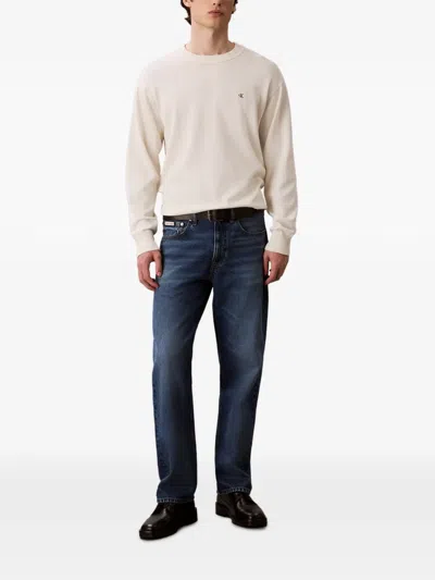 Calvin Klein Logo-detail Crew-neck Sweater In White