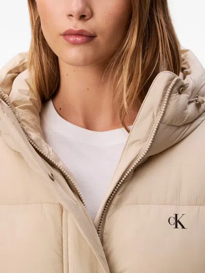 Calvin Klein Hooded Belted Jacket In Neutral