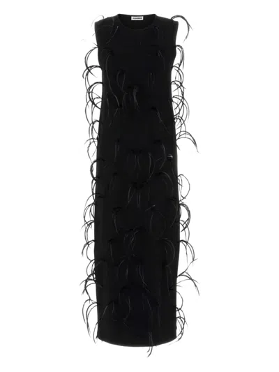 Jil Sander Feather-embellishment Maxi Dress In Black
