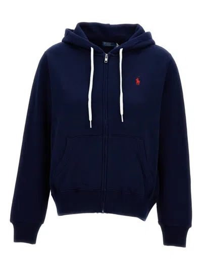 Polo Ralph Lauren Embroidered Pony Zip Hoodie In Blue