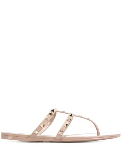 Valentino Garavani Rockstud Caged Jelly Flat Slide Sandals In Neutral