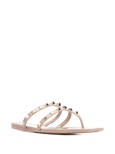 Valentino Garavani Rockstud Caged Jelly Flat Slide Sandals In Neutral