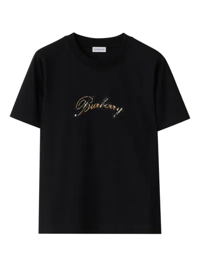 Burberry Cursive Logo Cotton T-shirt In Black