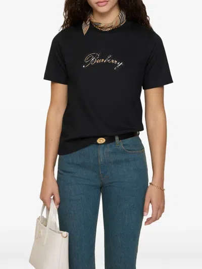 Burberry Cursive Logo Cotton T-shirt In Black