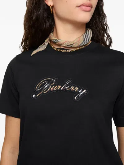 Burberry Cursive Logo Cotton T-shirt In Black