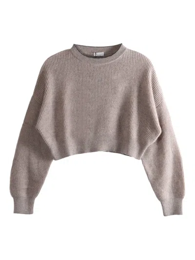 Brunello Cucinelli Ribbed-knit Sweater In Gray