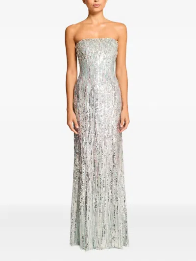 Jenny Packham Honesty Sequin-embellished Maxi Dress In Silver