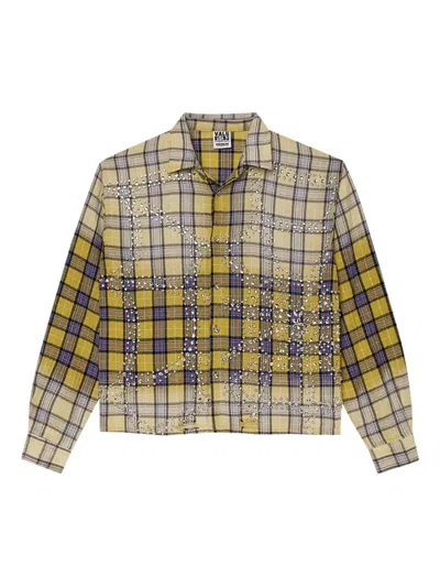 Vale Lemonhead Flannel Rhinestone-embellished Shirt In Yellow