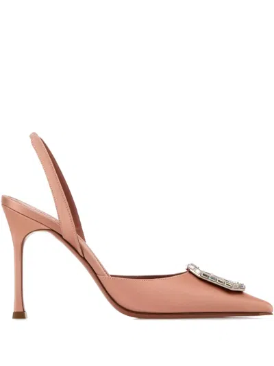 Amina Muaddi 90mm Camelia Embellished Heeled Pumps In Pink