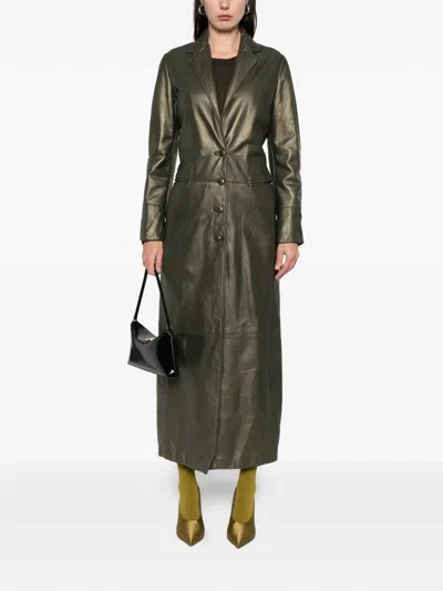 Pre-owned Romeo Gigli 1996-1997s Buttoned Leather Coat In Green