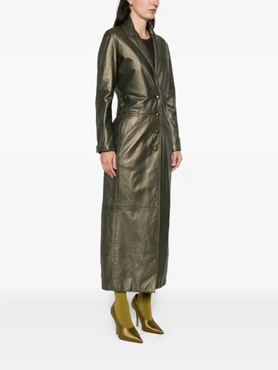 Pre-owned Romeo Gigli 1996-1997s Buttoned Leather Coat In Green