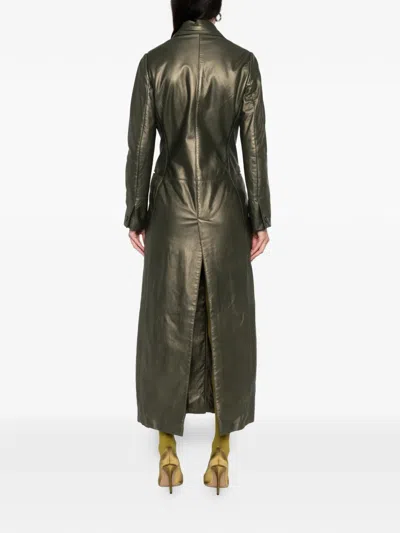 Pre-owned Romeo Gigli 1996-1997s Buttoned Leather Coat In Green