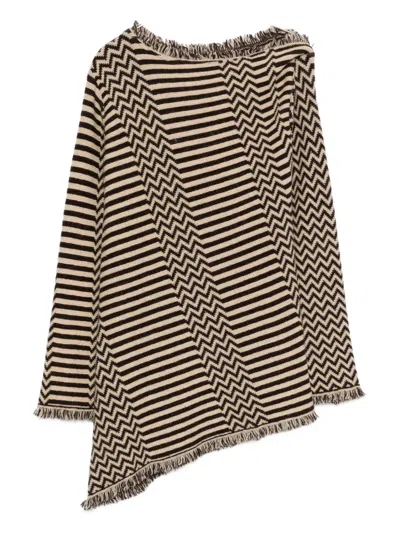 Pre-owned Gianfranco Ferre 1990s Striped Fringed Sweater In Brown
