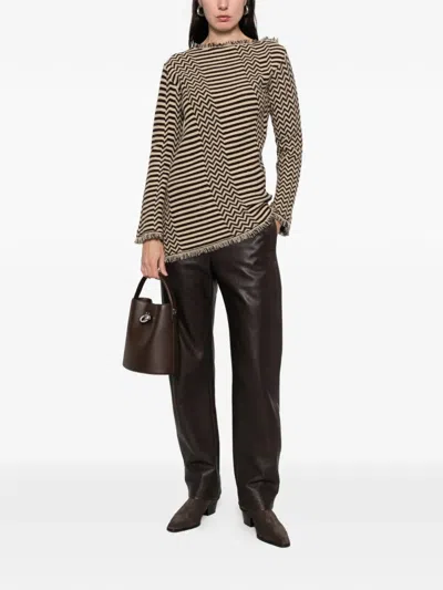 Pre-owned Gianfranco Ferre 1990s Striped Fringed Sweater In Brown