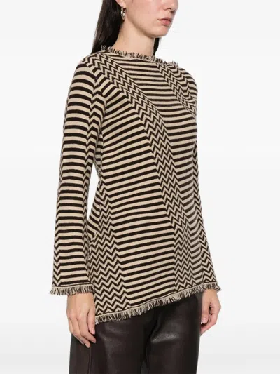 Pre-owned Gianfranco Ferre 1990s Striped Fringed Sweater In Brown