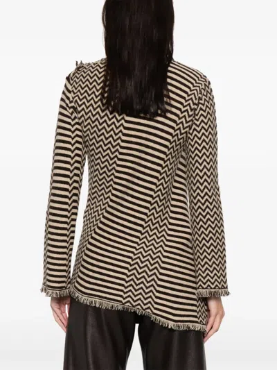 Pre-owned Gianfranco Ferre 1990s Striped Fringed Sweater In Brown