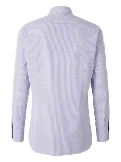 Atelier Munro Striped Button Dress Shirt In Purple