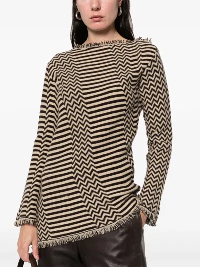 Pre-owned Gianfranco Ferre 1990s Striped Fringed Sweater In Brown