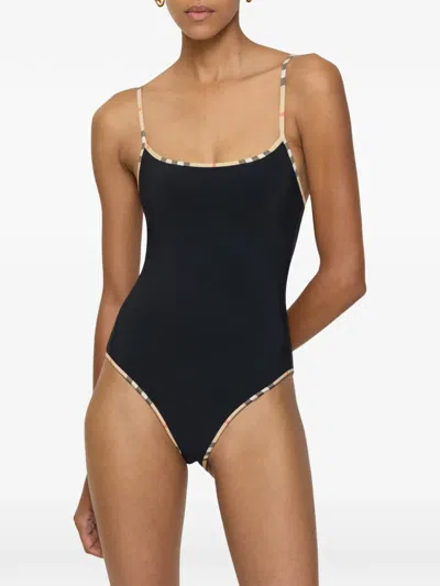 Burberry Check-trim One Piece In Black
