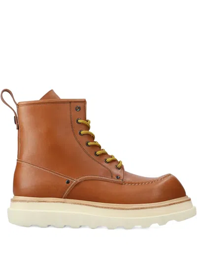 Premiata Lace-up Leather Boots In Brown