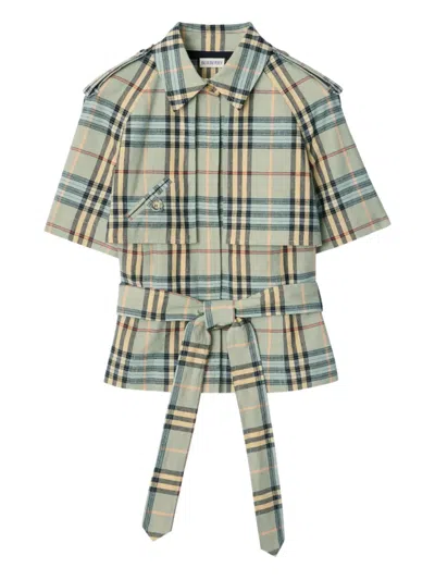 Burberry Checked Belted Trench Shirt In Multi