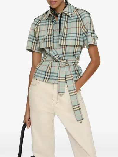 Burberry Checked Belted Trench Shirt In Multi
