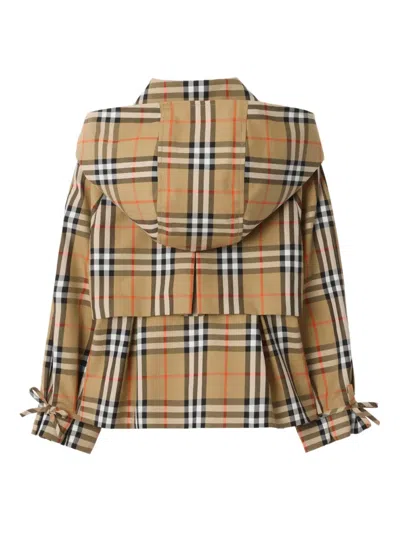 Burberry Check Cotton Hooded Trench Jacket In Brown