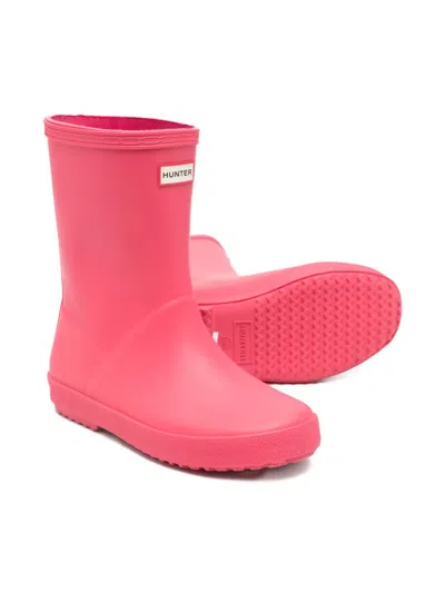 Hunter Logo-plaque Boots In Pink