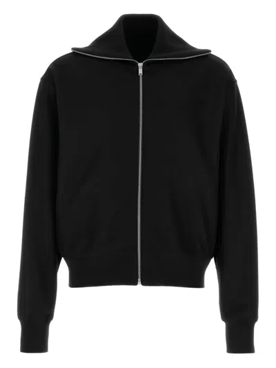 Jil Sander Wool Cardigan With High Collar And Ribbed Cuffs In Black